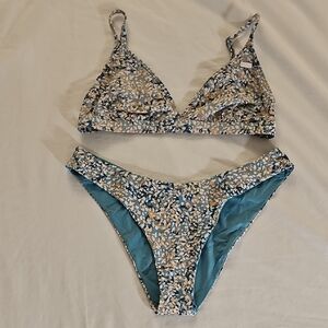 Roxy Blue and Cream Floral Bikini Set